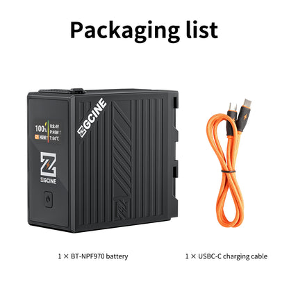 BT-NPF970 Battery,70wH Replacement USB-C Battery for Sony NP-F970, PD 36W Fast Charging, With D-TAP port and display.