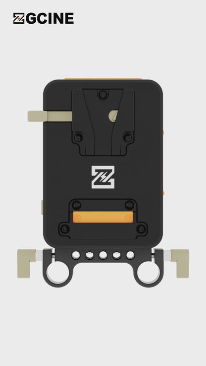 ZGCINE VM-HS1 Internal battery hot-swap V-mount battery plate with multi-port output and countdown reminder function for RED/Arri and other Cameras that are turned on for a long time (orange)