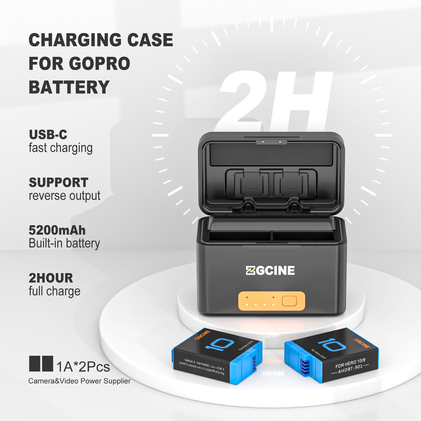 ZGCINE PS-G10 MINI Charging case for GoPro battery with 2 Charging Slots