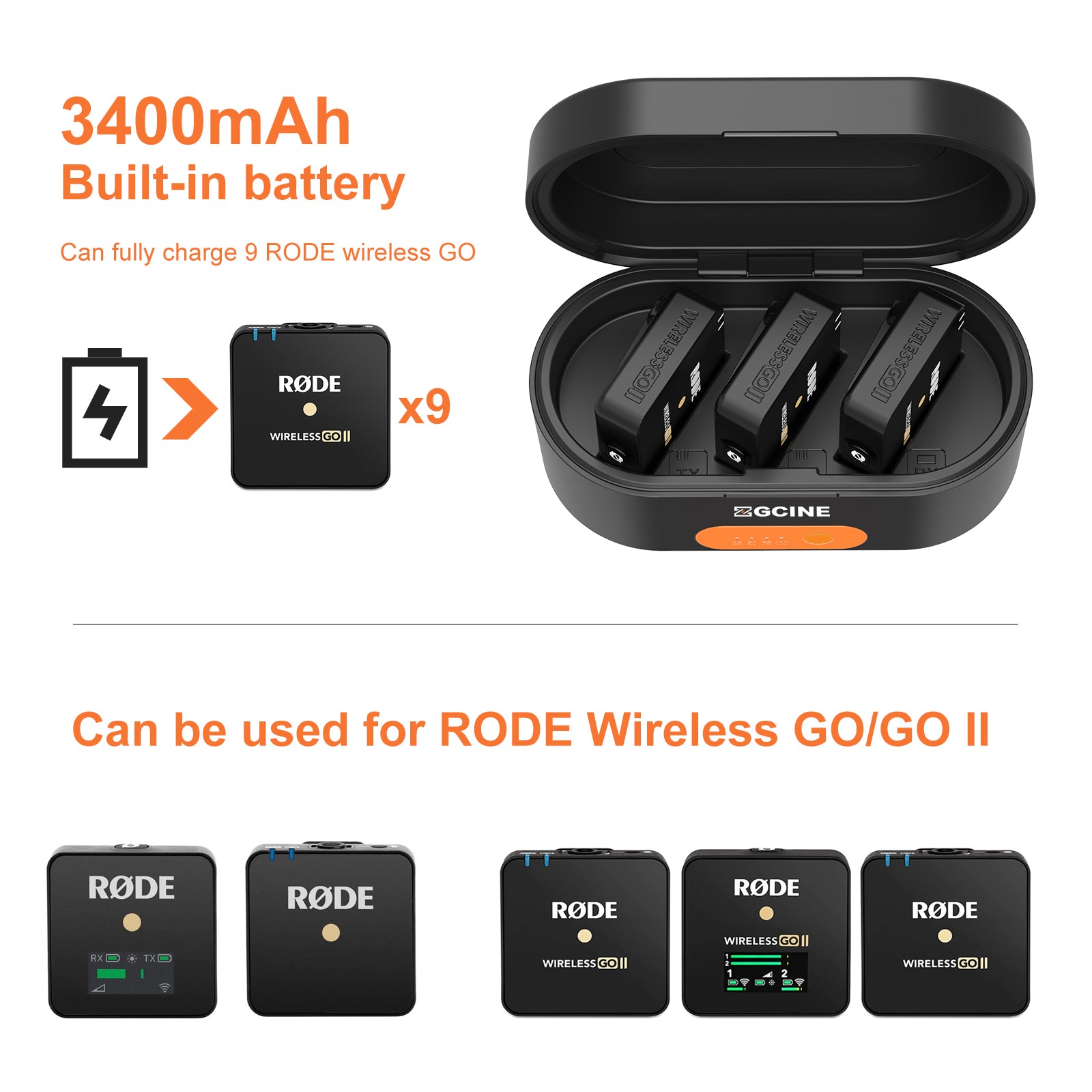 Rode Wireless Go II GO 2 Wireless Lavalier Dual Channel Mikrofon  Transmission Microphone with ZGCINE ZG-R30 Charge Box For Vlog