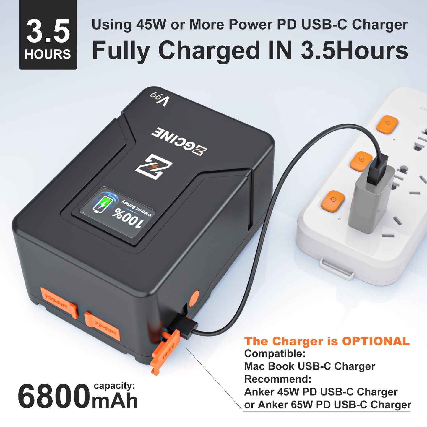 ZGCINE ZG-V99 V-mount Battery 99WH 6800mAh Pocket Size with PD Fast Charging