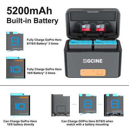 ZGCINE PS-G10 MINI Charging case for GoPro battery with 2 Charging Slots
